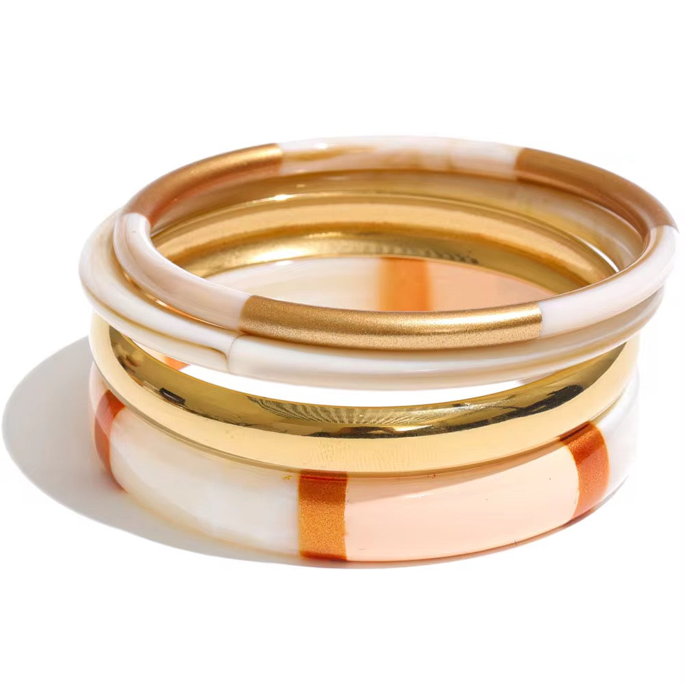 Color-Block Resin & Gold Bangle Stack Set