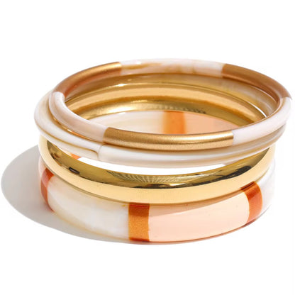 Color-Block Resin & Gold Bangle Stack Set