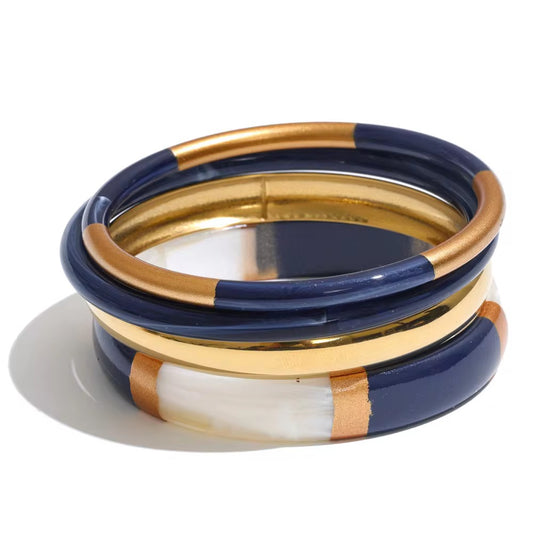 Color-Block Resin & Gold Bangle Stack Set