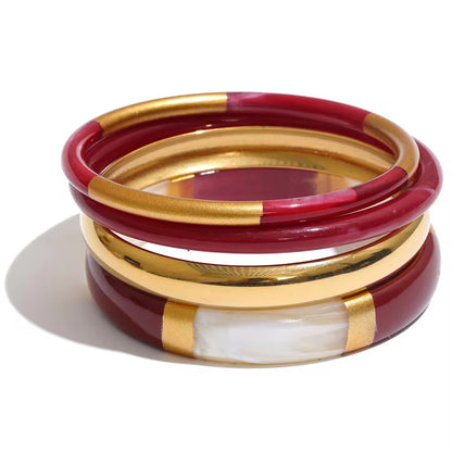 Color-Block Resin & Gold Bangle Stack Set