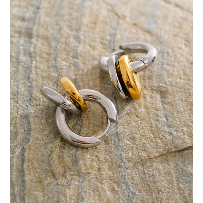 Chunky Two-Tone Pebble Charm Huggie Earrings