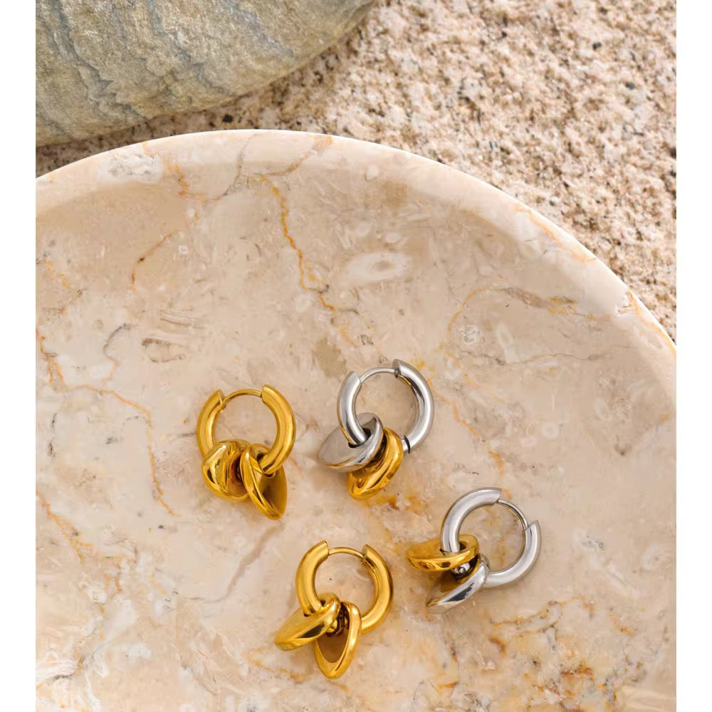 Chunky Two-Tone Pebble Charm Huggie Earrings