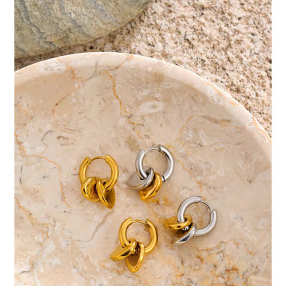 Chunky Two-Tone Pebble Charm Huggie Earrings
