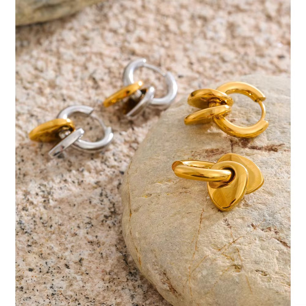 Chunky Two-Tone Pebble Charm Huggie Earrings