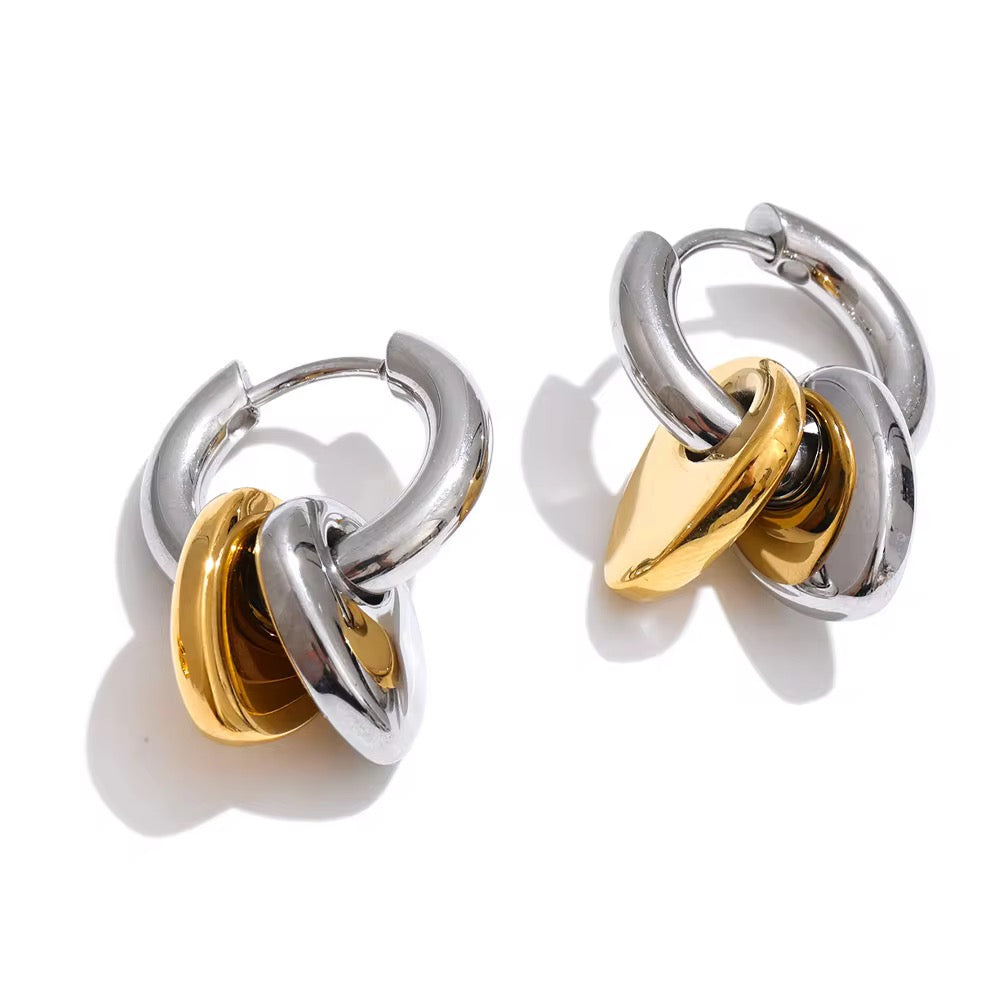 Chunky Two-Tone Pebble Charm Huggie Earrings