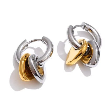 Chunky Two-Tone Pebble Charm Huggie Earrings