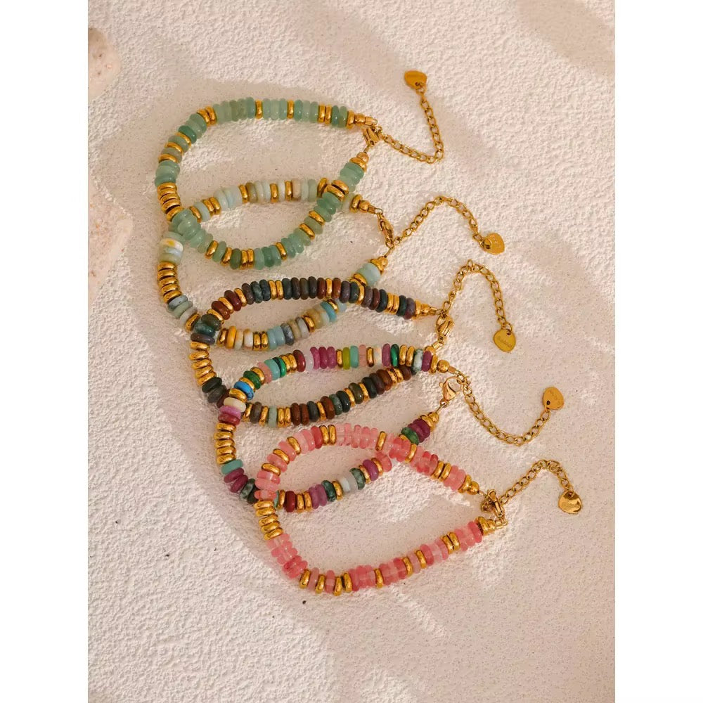 Multicolor Natural Stone Disc Beaded Bracelet