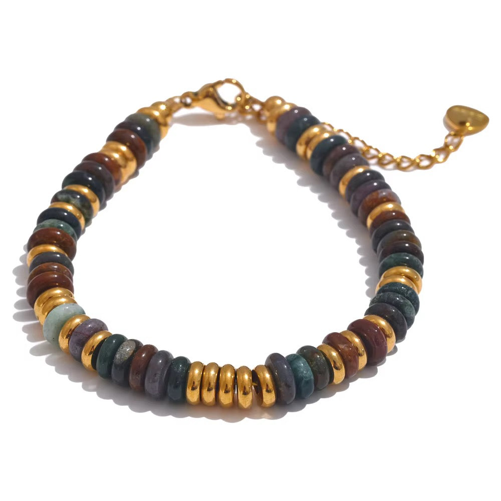 Multicolor Natural Stone Disc Beaded Bracelet