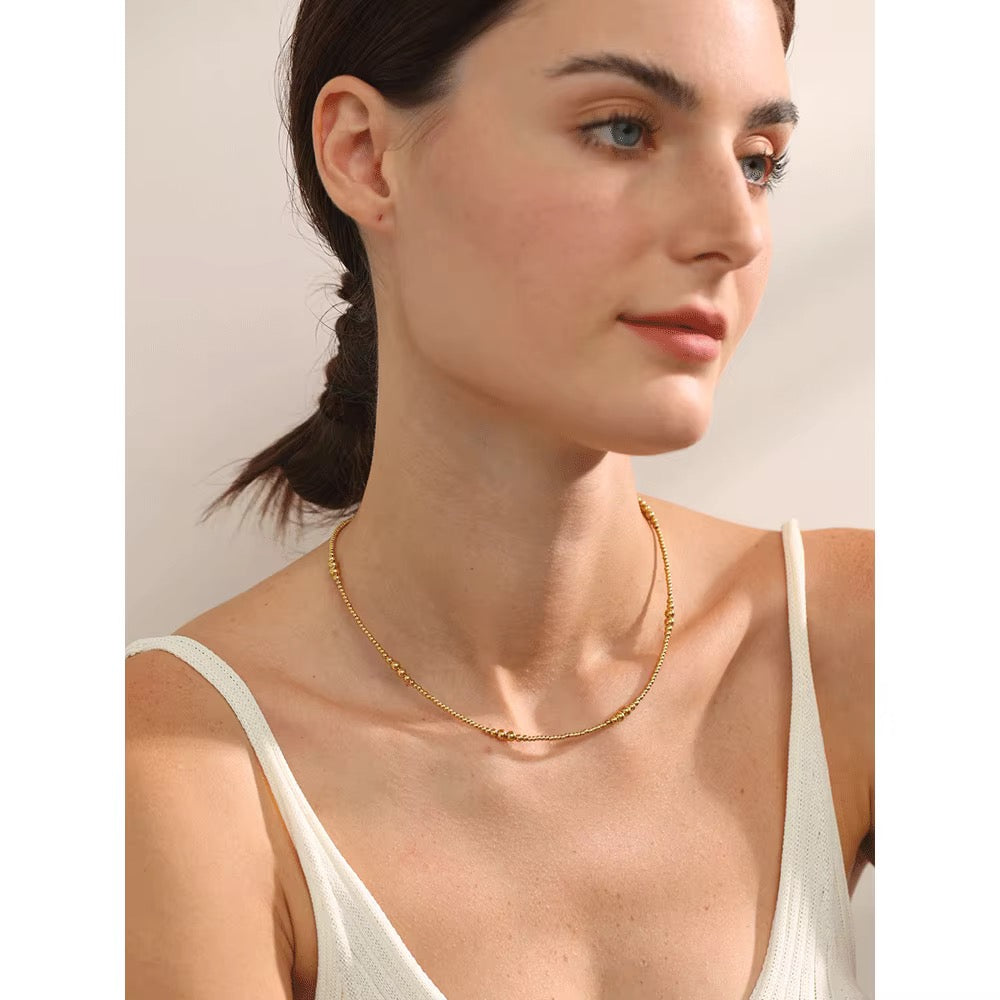 Graduated Gold Bead Strand Choker Necklace