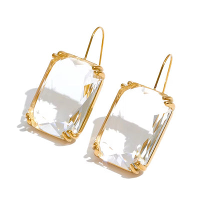Emerald-Cut Crystal French Wire Drop Earrings