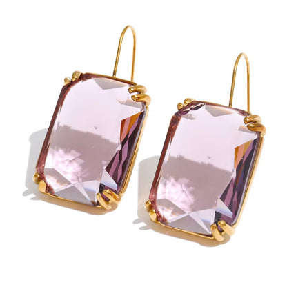 Emerald-Cut Crystal French Wire Drop Earrings