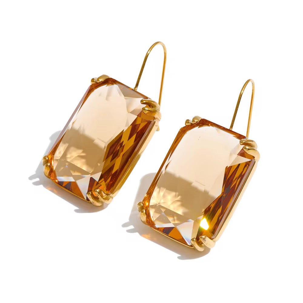 Emerald-Cut Crystal French Wire Drop Earrings