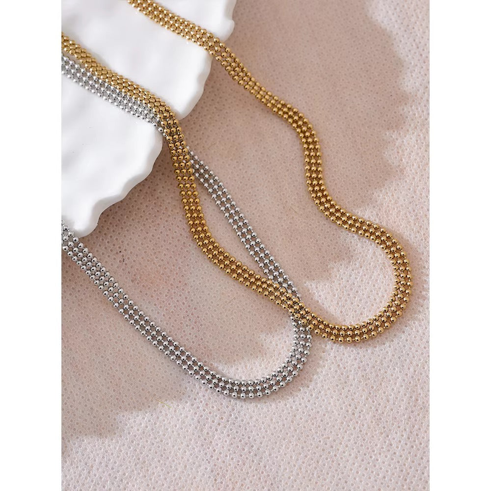 Multi-Row Woven Ball Chain Choker Necklace