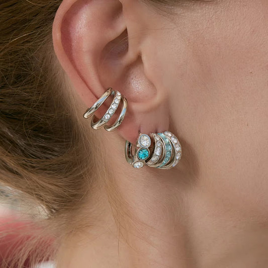 riple-Band Crystal Huggie Hoop Earrings
