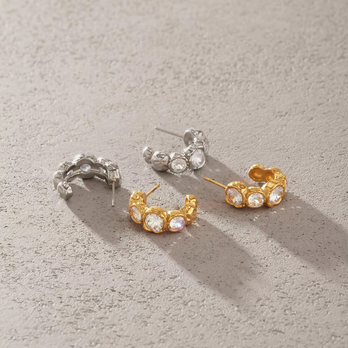 Bezel-Set Crystal Graduated Half-Hoop Earrings