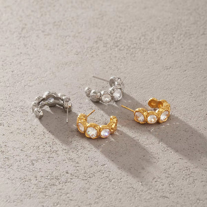Bezel-Set Crystal Graduated Half-Hoop Earrings