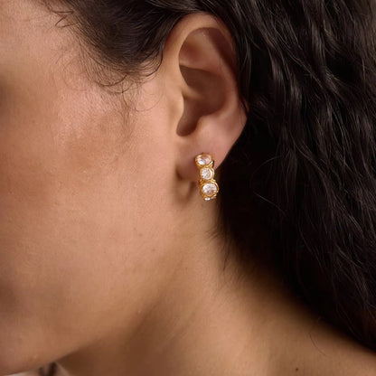 Bezel-Set Crystal Graduated Half-Hoop Earrings