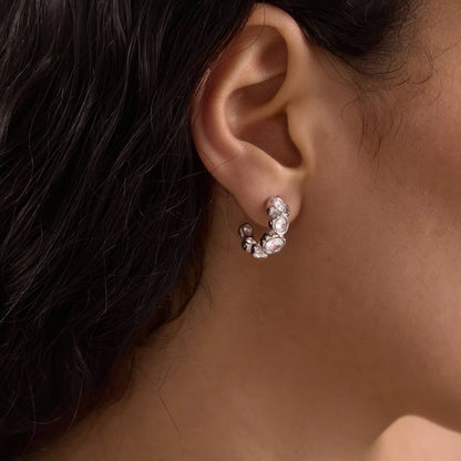 Bezel-Set Crystal Graduated Half-Hoop Earrings
