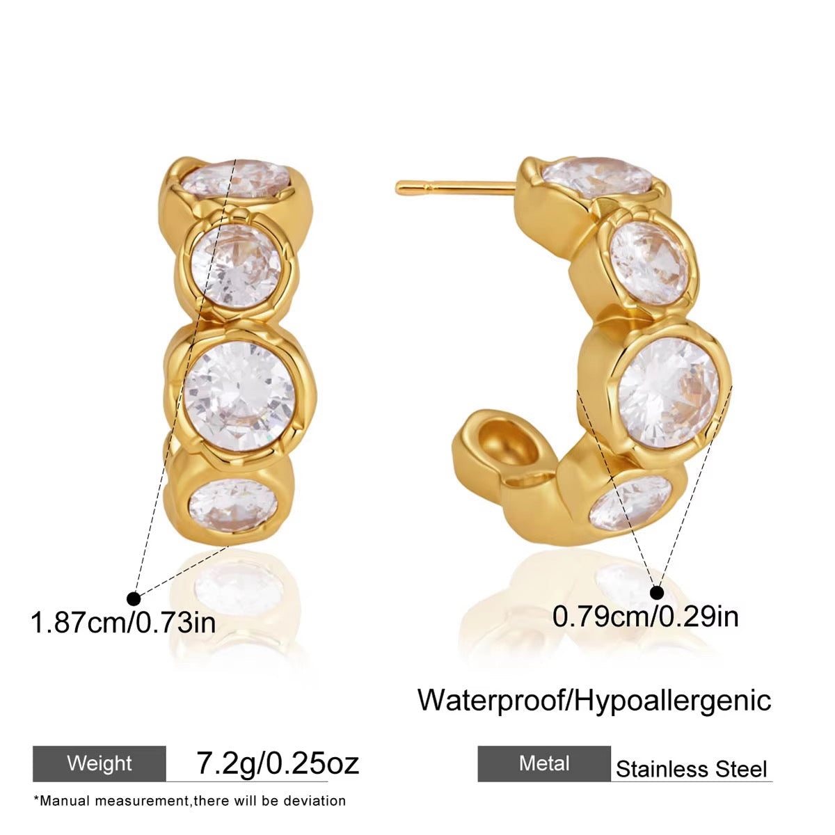 Bezel-Set Crystal Graduated Half-Hoop Earrings