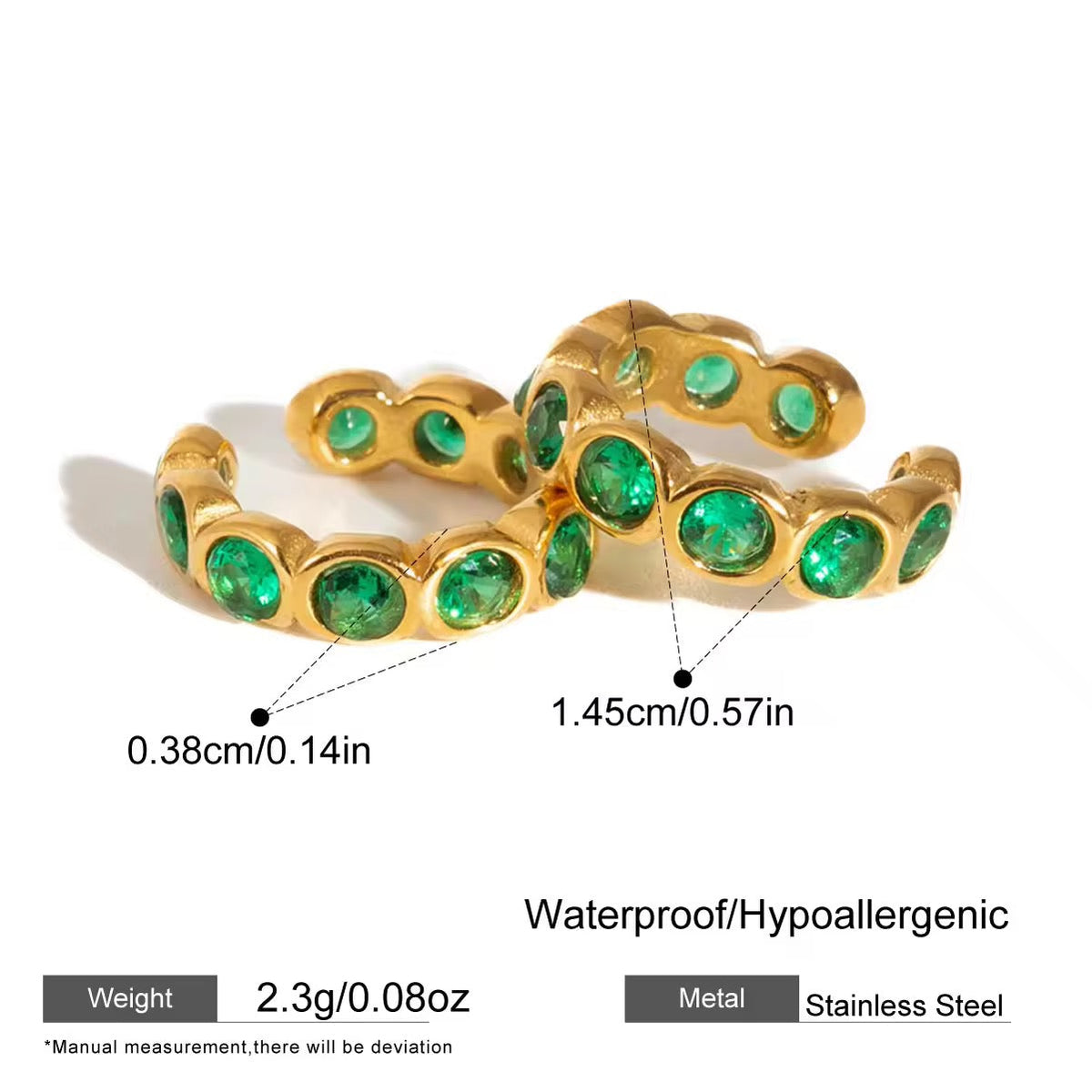 Emerald Green Gemstone Open Ring Set