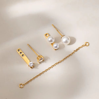 Pearl & CZ Convertible Dangle Ear Jacket Earrings