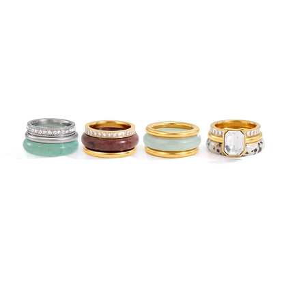 Dalmatian Jasper & Crystal 3-Piece Stacking Ring Set
