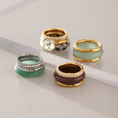 Dalmatian Jasper & Crystal 3-Piece Stacking Ring Set