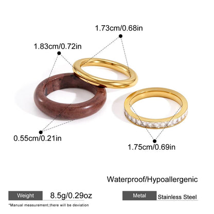Terracotta Stone & Gold 3-Piece Stacking Ring Set