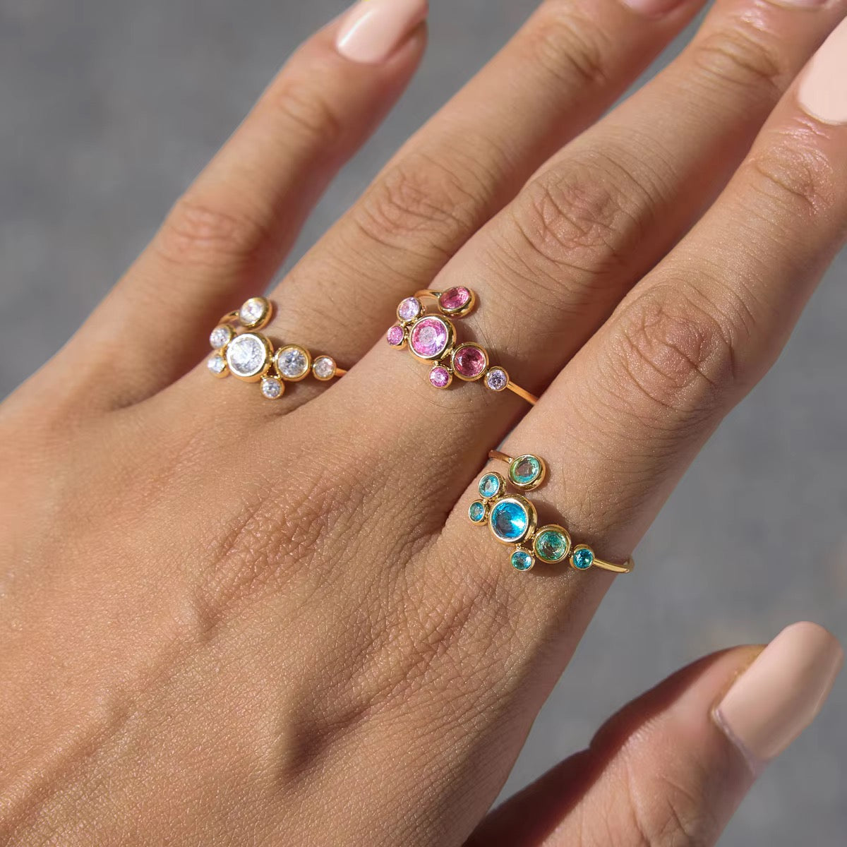 Bubbling Crystal Cluster Adjustable Ring