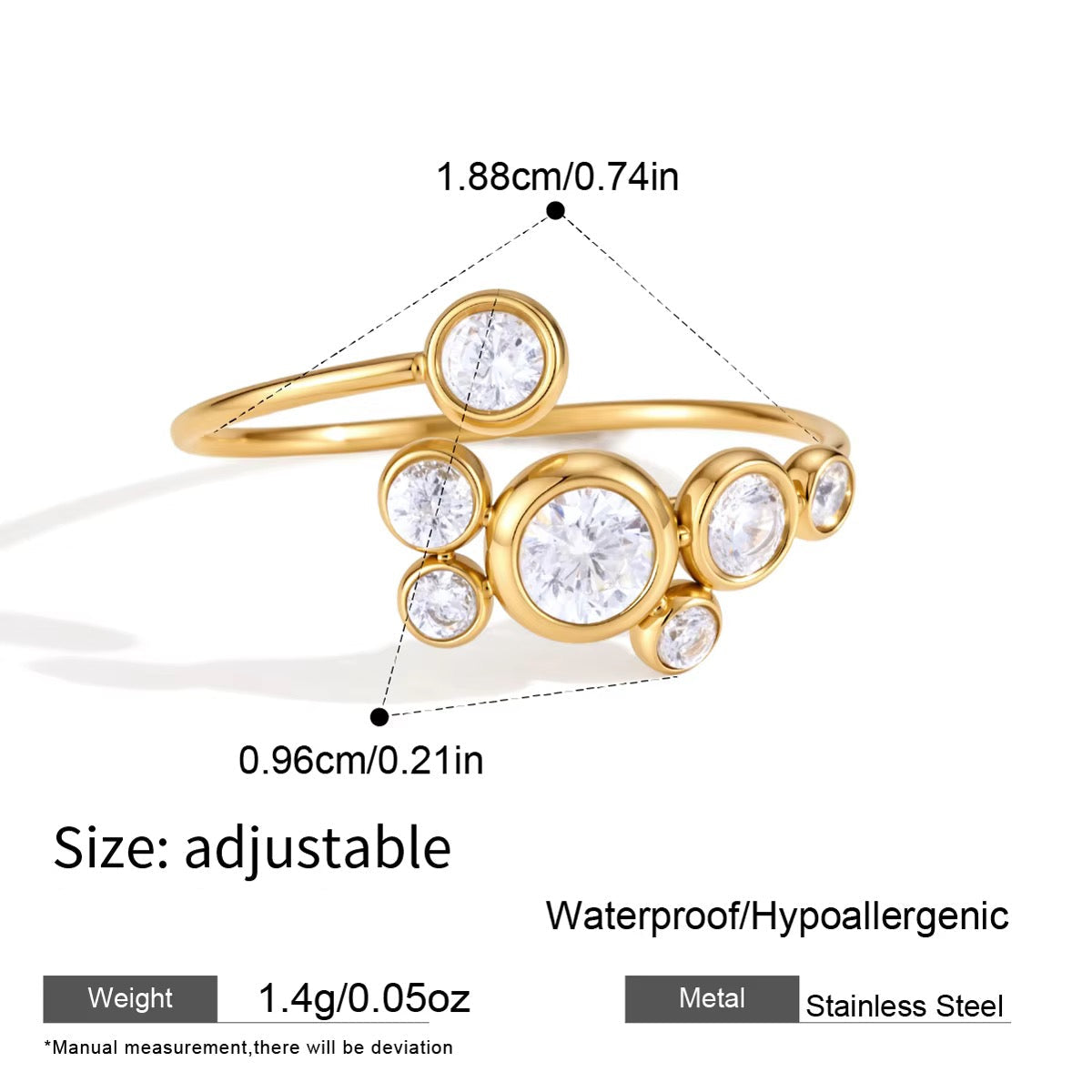 Bubbling Crystal Cluster Adjustable Ring