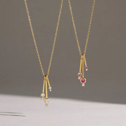 Pink Crystal Waterfall Bar Pendant Necklace