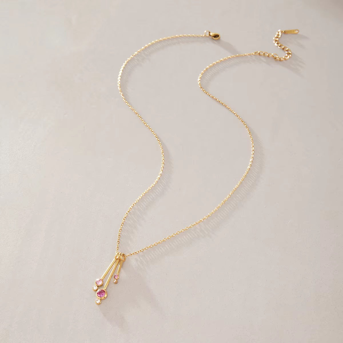 Pink Crystal Waterfall Bar Pendant Necklace