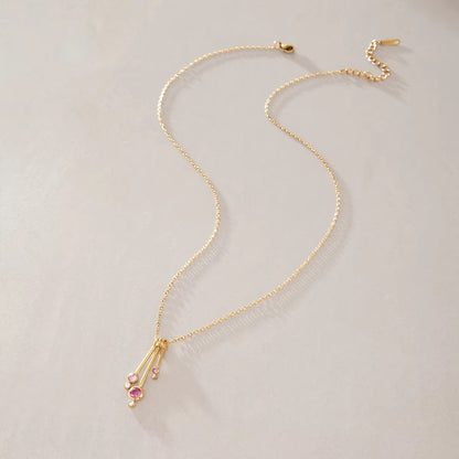 Pink Crystal Waterfall Bar Pendant Necklace