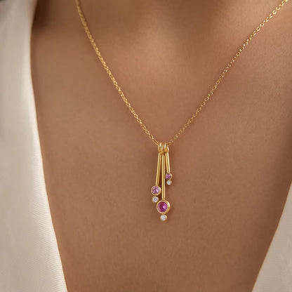Pink Crystal Waterfall Bar Pendant Necklace