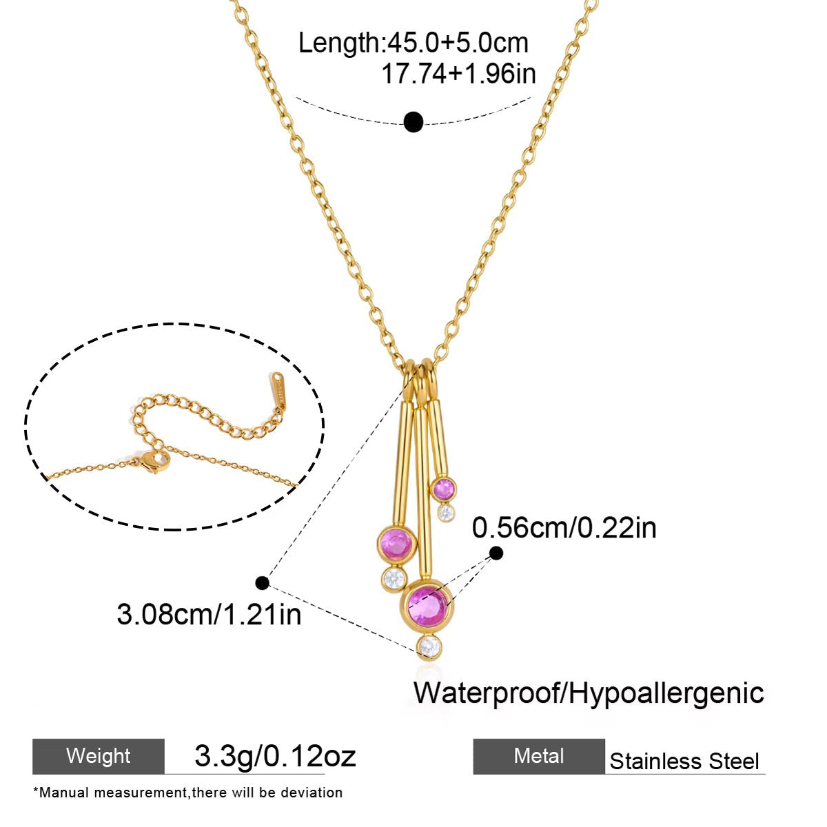 Pink Crystal Waterfall Bar Pendant Necklace