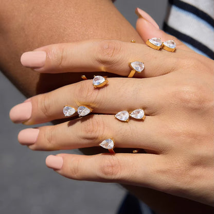Pear-Cut Crystal Double-Band Open Ring