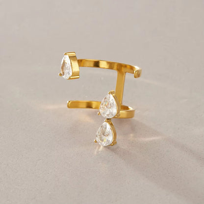 Pear-Cut Crystal Double-Band Open Ring