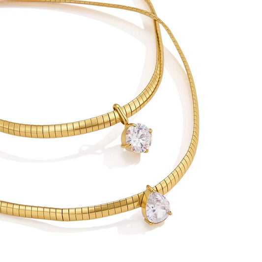 Pear Cut Crystal Omega Choker Necklace