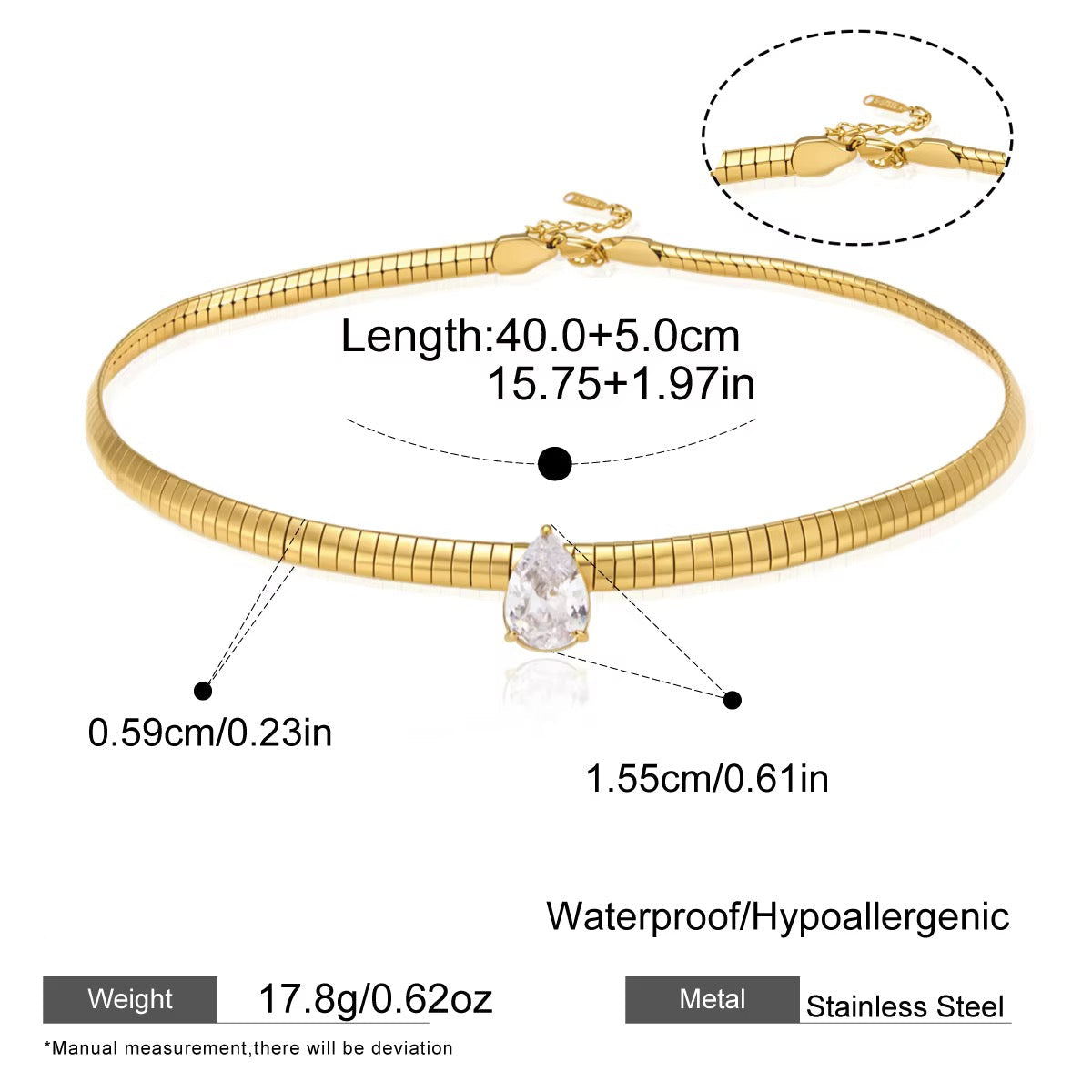 Pear Cut Crystal Omega Choker Necklace