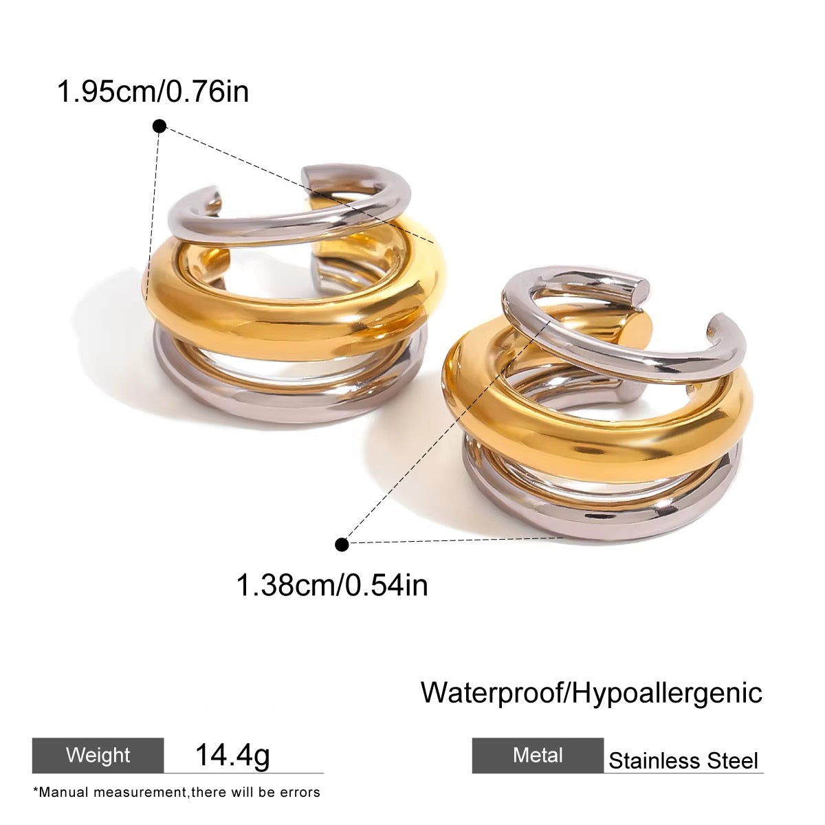wo-Tone Gold & Silver Triple Band Ear Cuff Set