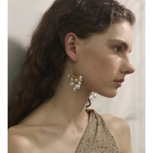 Aphrodite Pearl Fringe Hoops