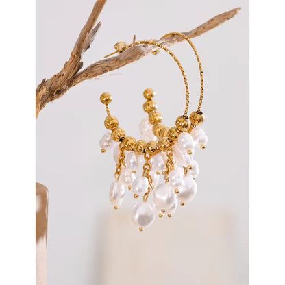 Aphrodite Pearl Fringe Hoops