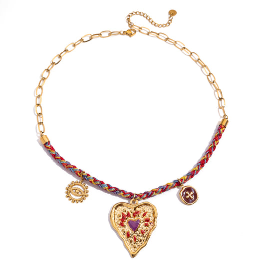 Braided Statement Heart Choker Necklace
