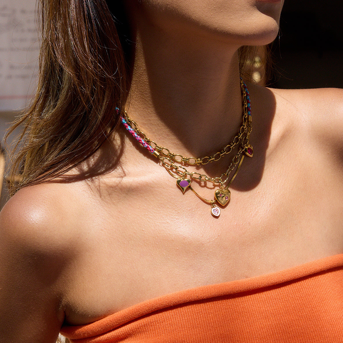 Braided Heart Charm Choker Necklace
