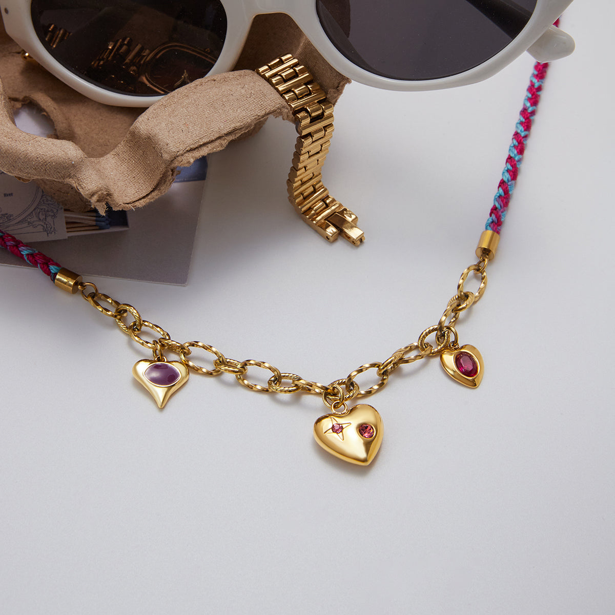 Braided Heart Charm Choker Necklace