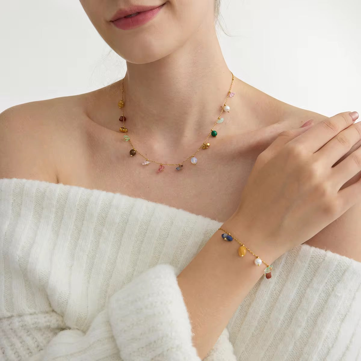 Aurora Gemstone Station Necklace