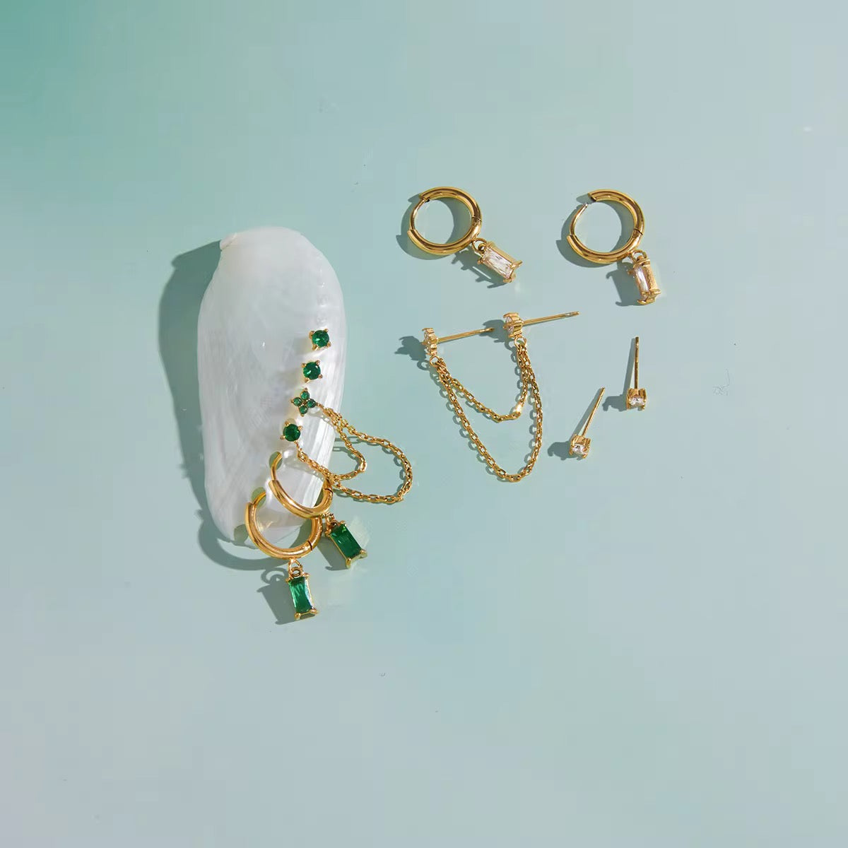 Emerald Trinity Ear Stack Set