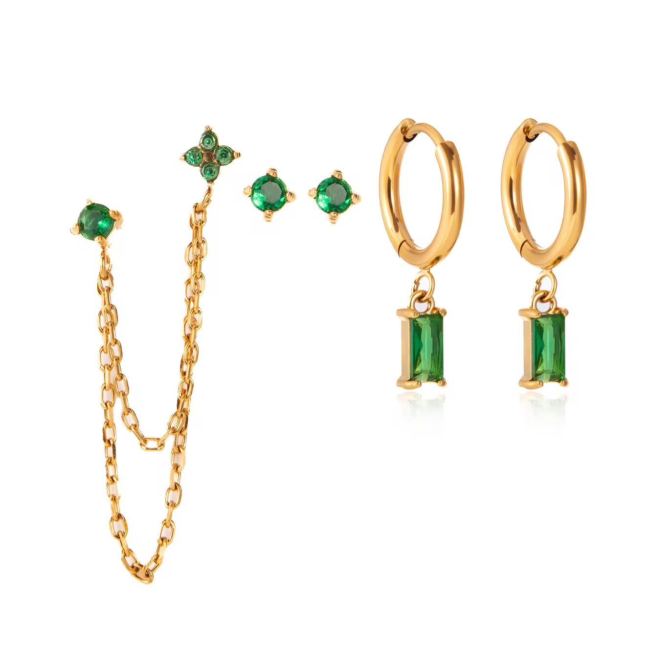 Emerald Trinity Ear Stack Set