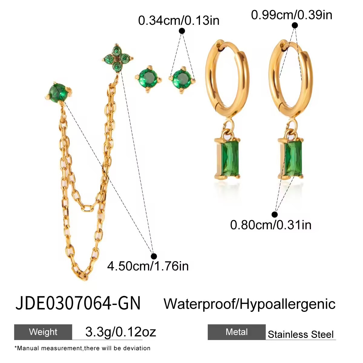 Emerald Trinity Ear Stack Set