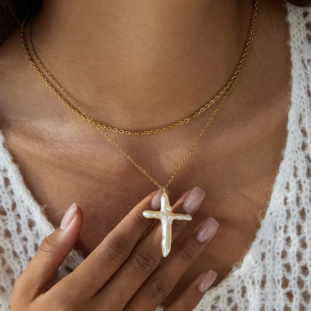 Maris Pearl Cross Necklace